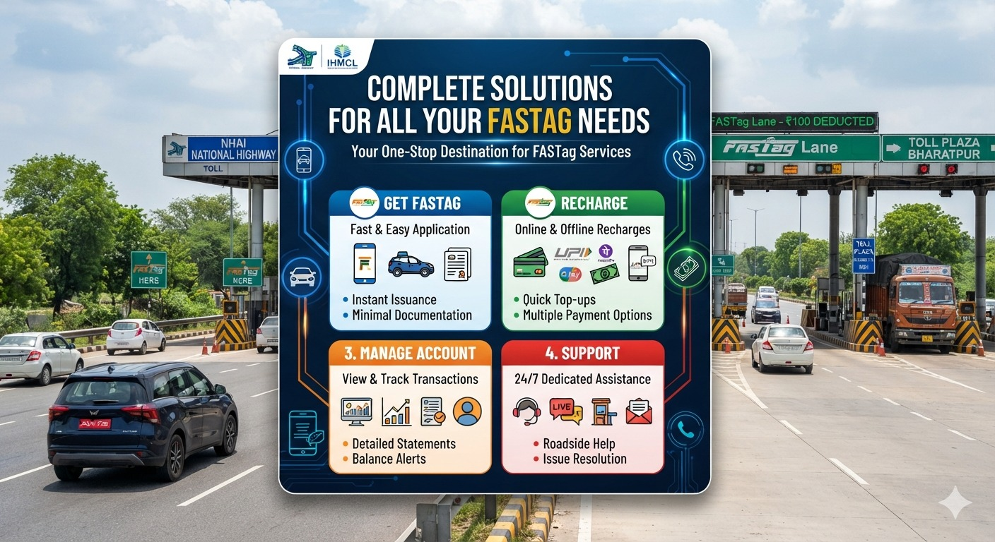 Complete solutions for all your FASTag needs — get FASTag, recharge, manage account and 24/7 support